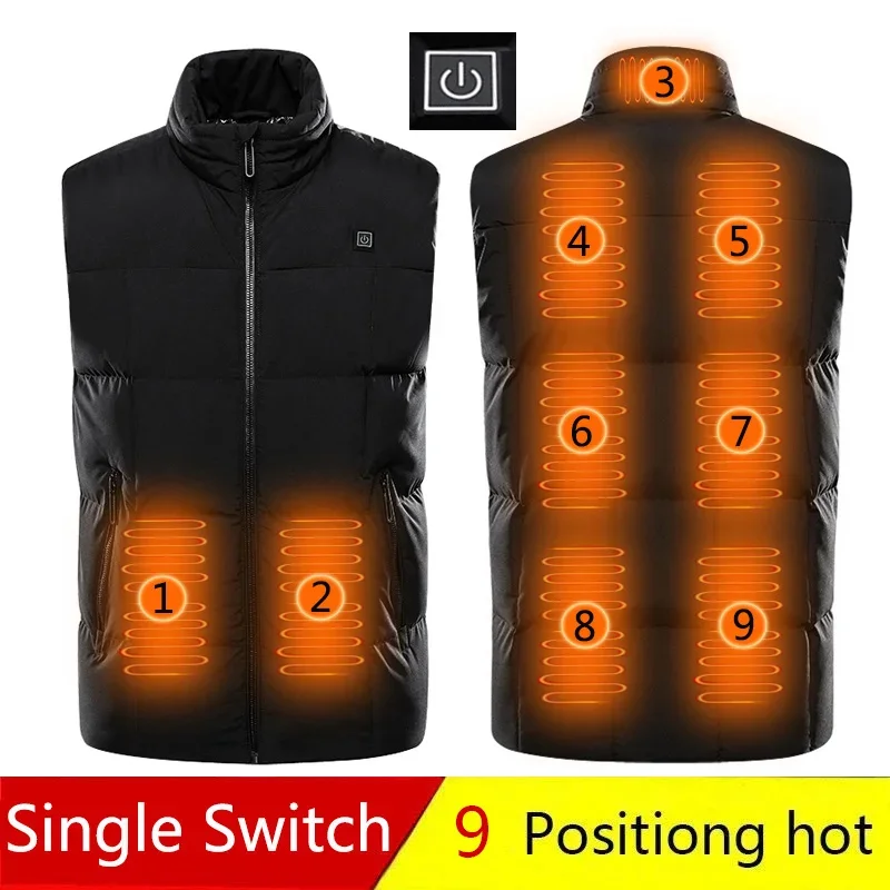 

New 9 Heated Vest Jacket Fashion Men Women Coat Clothes Intelligent Electric Heating Thermal Warm Clothes Winter Heated Hunt -40