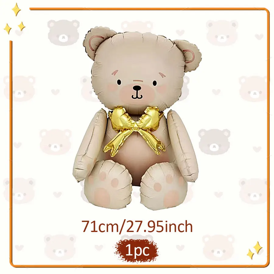 

Матовый коричнево-белый воздушный шар из алюминиевой фольги с бантом в виде медведя