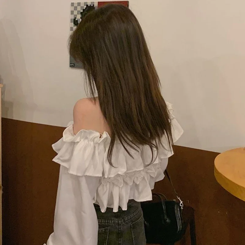 Блузки с разрезом на шее женские винтажные темпераментные летние тонкие оборки