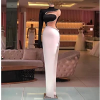 new sexy prom dress for women satin beading high neck one shoulder long sleeve formal party evening dresses robes de soir%c3%a9e