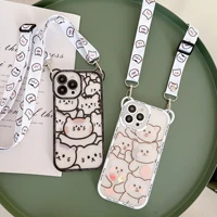 cartoon pattern couple tup phone case with lanyard suitable for apple 131211 phone case lanyard