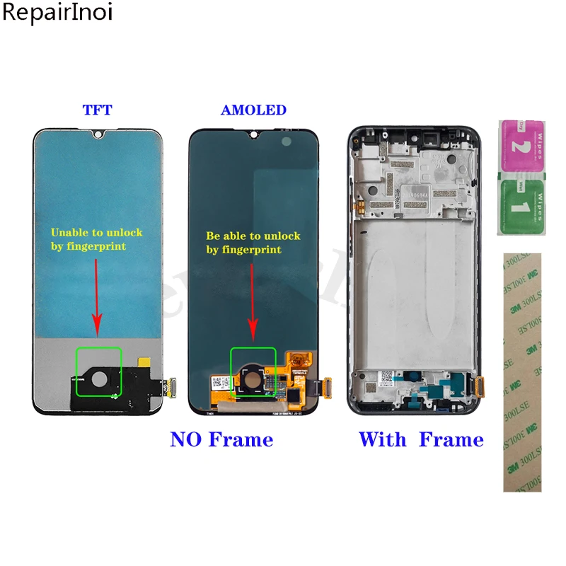 ЖК-дисплей TFT/AMOLED для Xiaomi Mi A3 MiA3/CC9E сенсорный экран с дигитайзером в сборе рамкой |