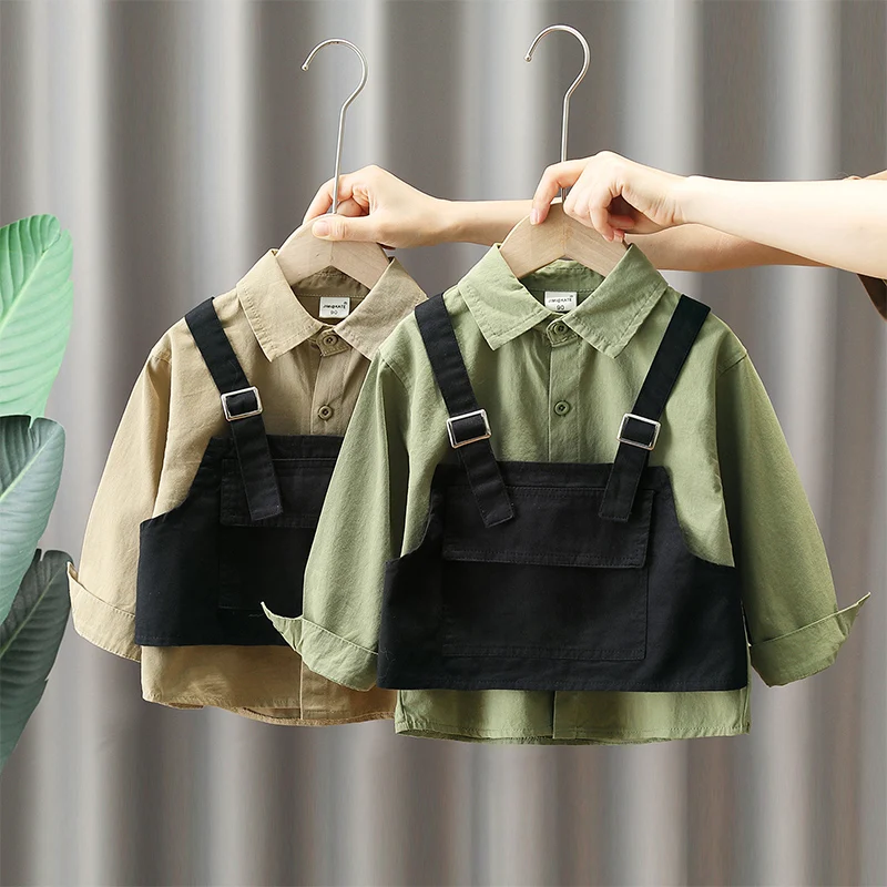 

Children's Clothing Boys' Shirt 2022 Autumn Clothing Children's Shirt Vest Jacket Two-Piece Autumn Fashionable Stylish Clothing