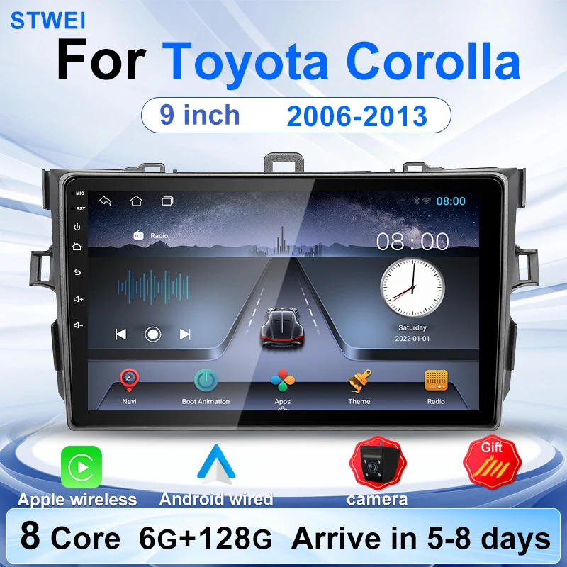 Автомагнитола на Android 11, мультимедийный плеер подходит для Toyota Corolla E140/150 2006-2013, GPS-навигация, автомобильное радио, хост-система Carplay