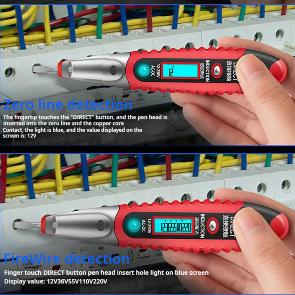 VD700 Digital Electric Test Pen AC/DC 12-250V Multifunction Voltage Detector Pencil Portable LCD Display Mini Electrician Tester