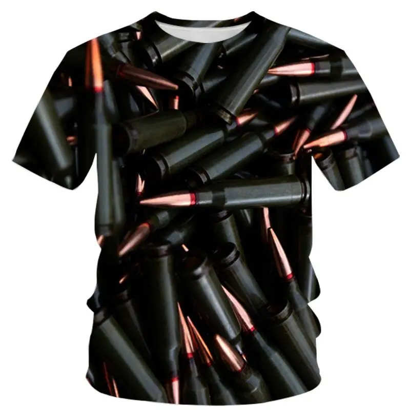 T-shirts Funny 3D Print Bullets Bullet Head Alloy Bullets Summer T Shirt Fashion Kids Casual Boys Girls Round Neck Tshirt Tops
