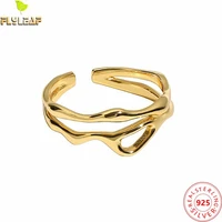 real 925 sterling silver jewelry irregular open rings for women 18k gold plating original design femme popular accessories 2022