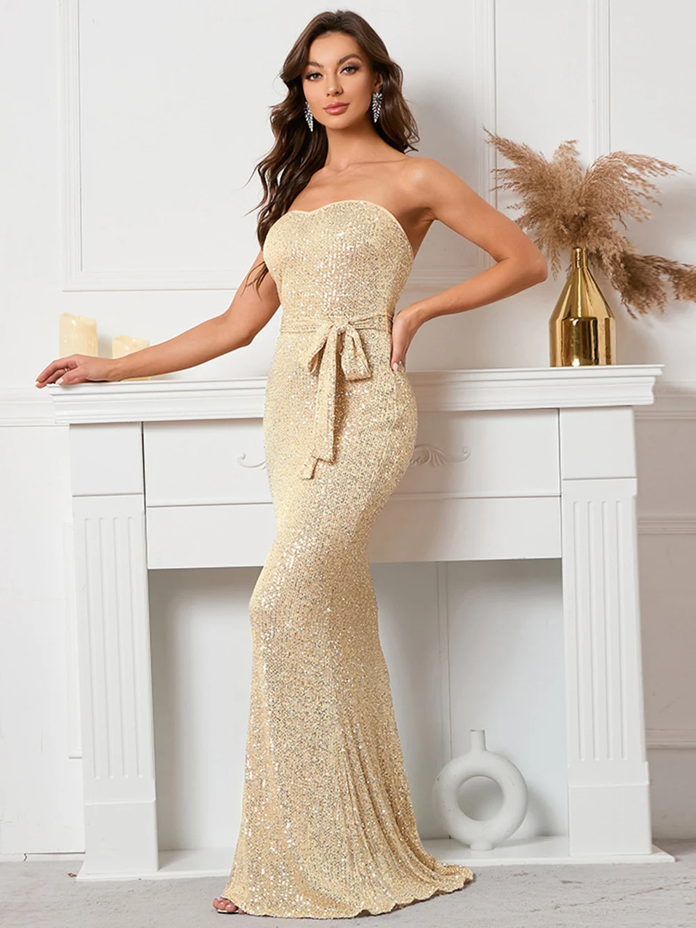 Romans Yellow Party Dress Strapless Short Evening Dress 2022 Bow Women Dress Tea Length Prom Dress Robe Wedding Party Dress