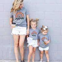 parent child t shirt mama mini rainbow mother daughter short sleeve family dress 2022 summer letter grey top