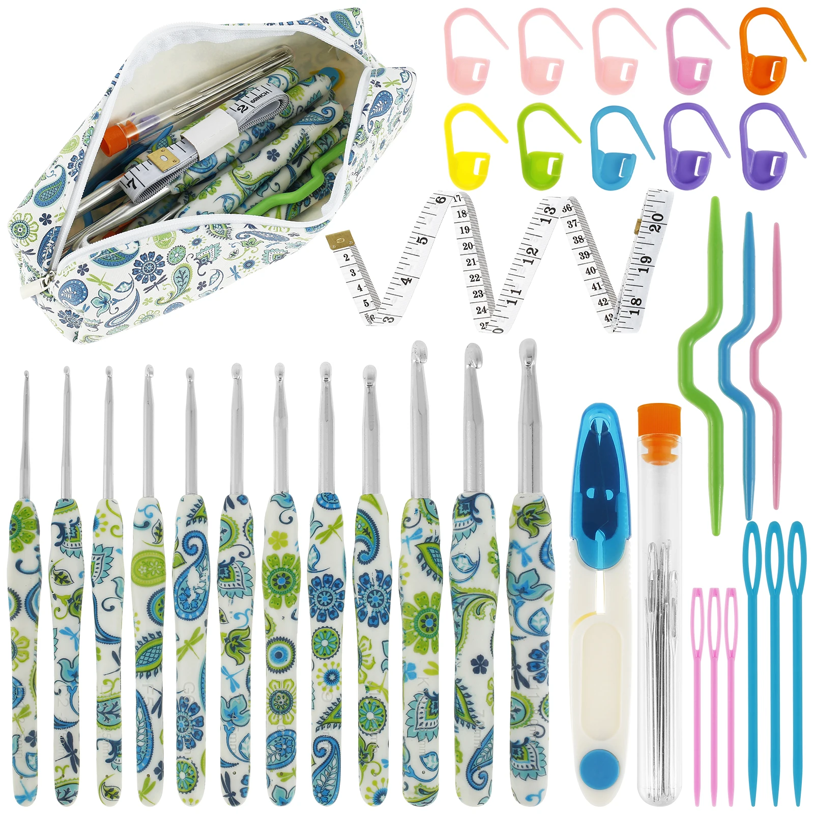 

43Pcs Crochet Hook Set with Storage Bag Cashew Pattern Crochet Hooks Ergonomic Crochet Needle Complete Crochet Accessories with