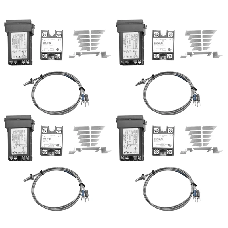 

4-кратный цифровой регулятор температуры PID REX-C100, 220 В + SSR макс. 40 А + Термопара K, набор ПИД-контроллеров + радиатор