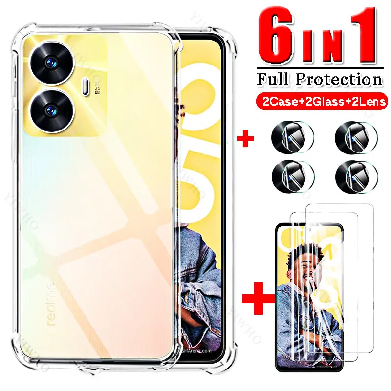 Защита экрана 1to6 Realmi C55 Чехол + пленка для экрана из закаленного стекла для Realme C55 C35 C33 C31 C30 C30s C25s C25y C21 защитные чехлы