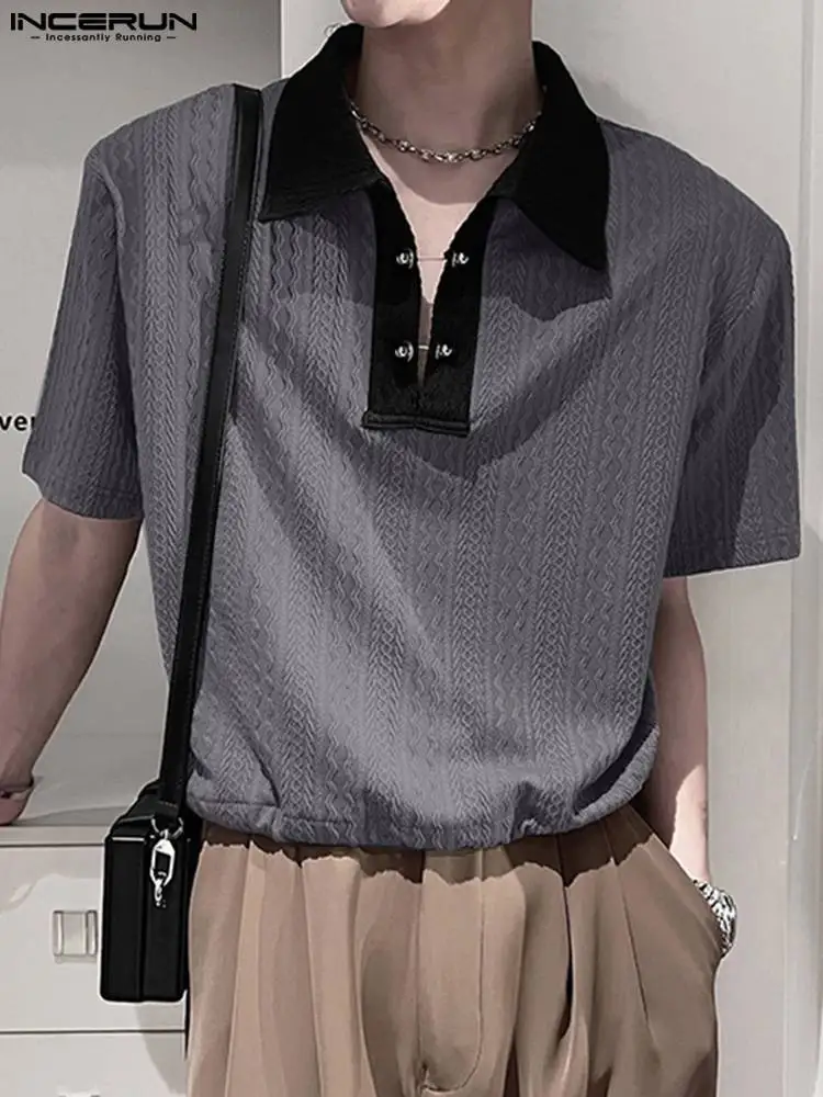 

2022 Men Shirt Patchwork Lapel Short Sleeve Loose Korean Casual Men Clothing Streetwear Fashion Leisure Shirts S-5XL INCERUN