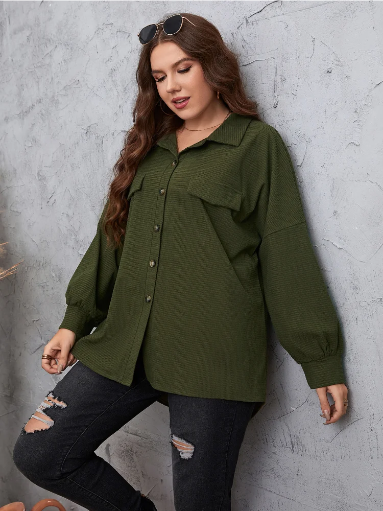 Versatile solid pockets, balloon sleeves, folding collar, plus-size coat plus size women clothing  casaco feminino