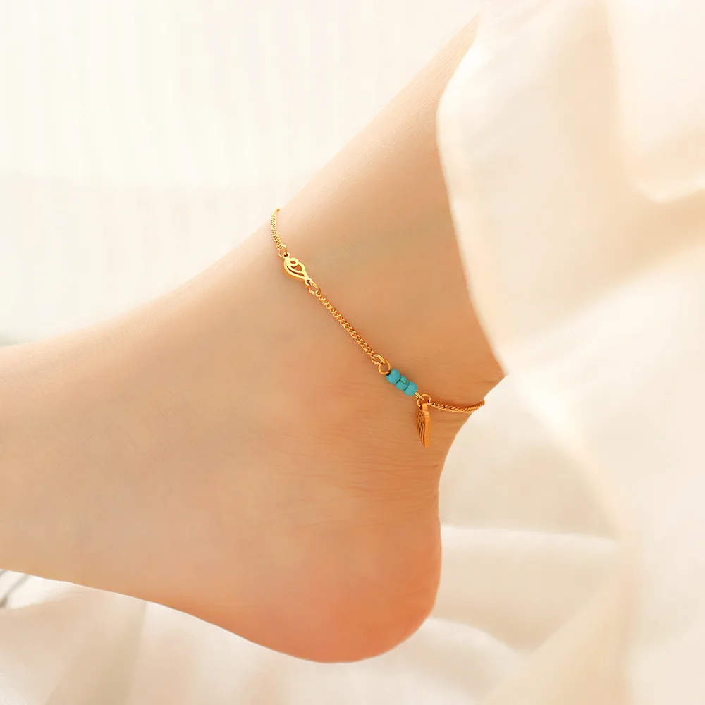 Анклет Amaiyllis 18К Золото Легкий Роскошный Имитация Бирюзовое Крыло Модная Цепочка Браслет На Лодыжке На Ноге Украшения.