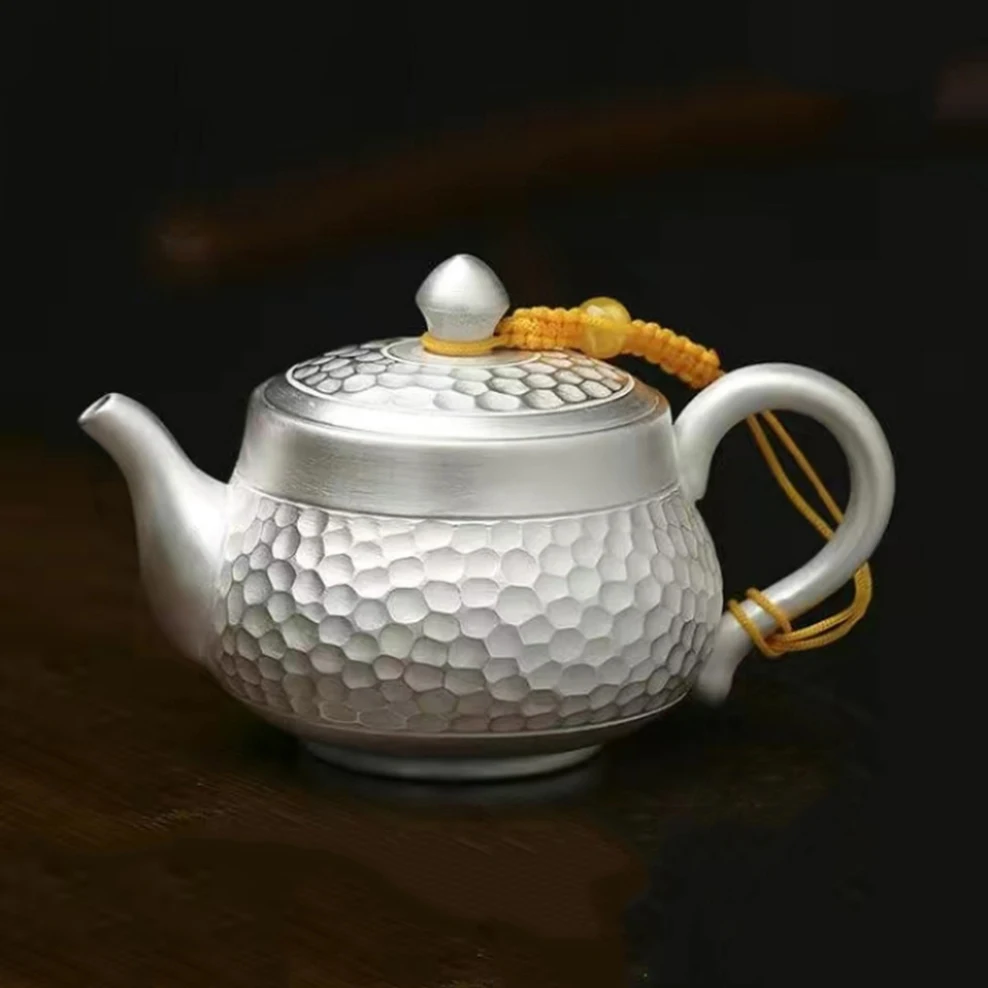 Gilt Silver Teapot Handmade Hammered Filter Ceramic Teapot 200ML Silver-Clad Porcelain Make Tea Pot Home Tea Set