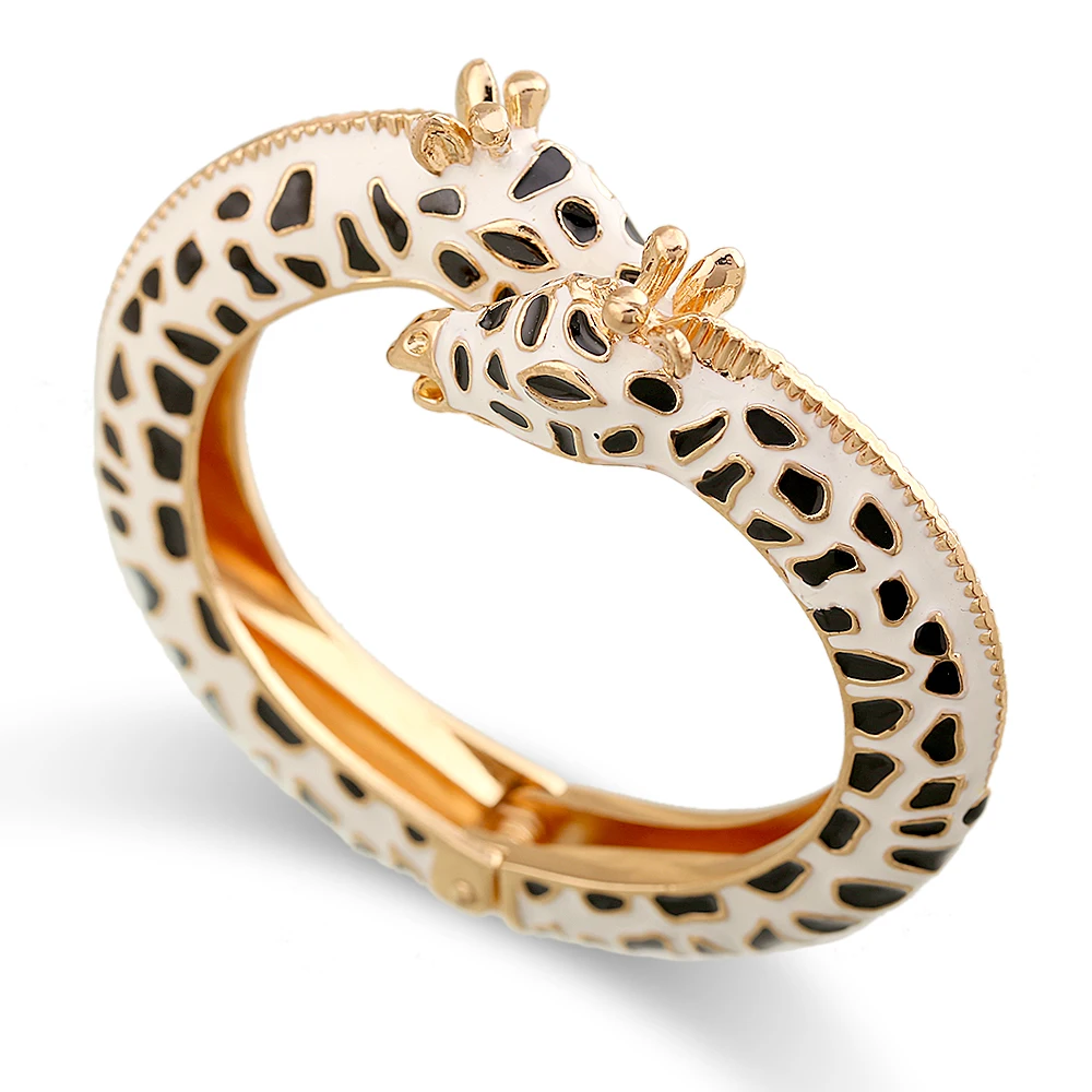 

New Double Giraffes Cuff Bracelet Statement Bangles In Gold Plating for Girls Enameled Colorful Animal Jewelry Women's Accessory