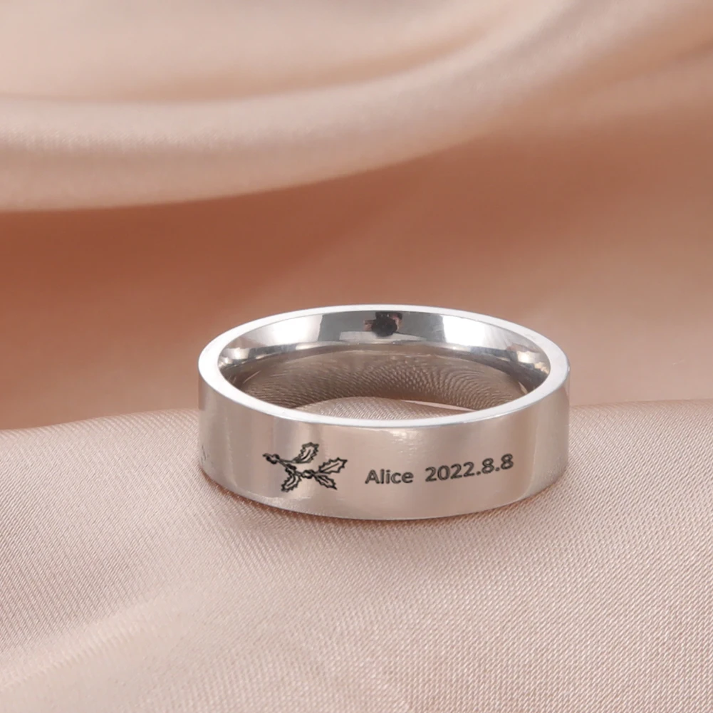 

Lemegeton Personalized Custom Birth Flower Rings For Women Engraved Name Text Stainless Steel Daily Finger Monogram Ring Jewelry