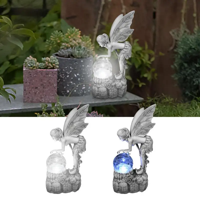 

Garden Angel Durable Cat With Butterfly Resin Lamp Statue Animal Sculpture Decorative Ornaments Housewarming Gift Decoration