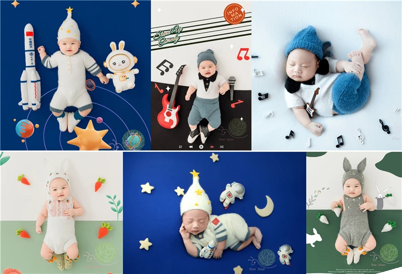 Newborn Baby Photography Props Floral Backdrop Posing Cute Outfits Astronaut Musician Theme Set Studio Shooting Photo Prop enlarge