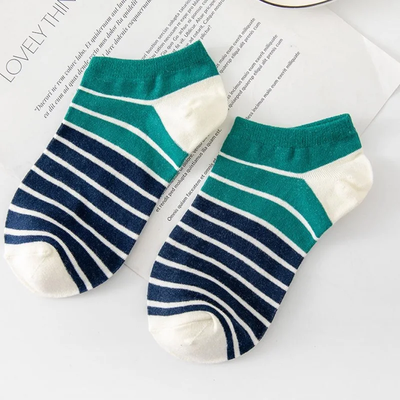 5 Pairs Summer Men Invisible Socks Casual Striped Sports Street Preppy Style Couples Socks Breathable Sports Short Boat Socks