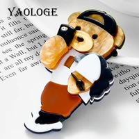 yaologe cute bear brooch woman acrylic material lovely animal shape womens stylish brooches girls jewelry on bags clothes