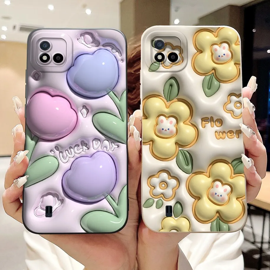 Модный мягкий Силиконовый противоударный чехол с цветочным рисунком для Realme C11