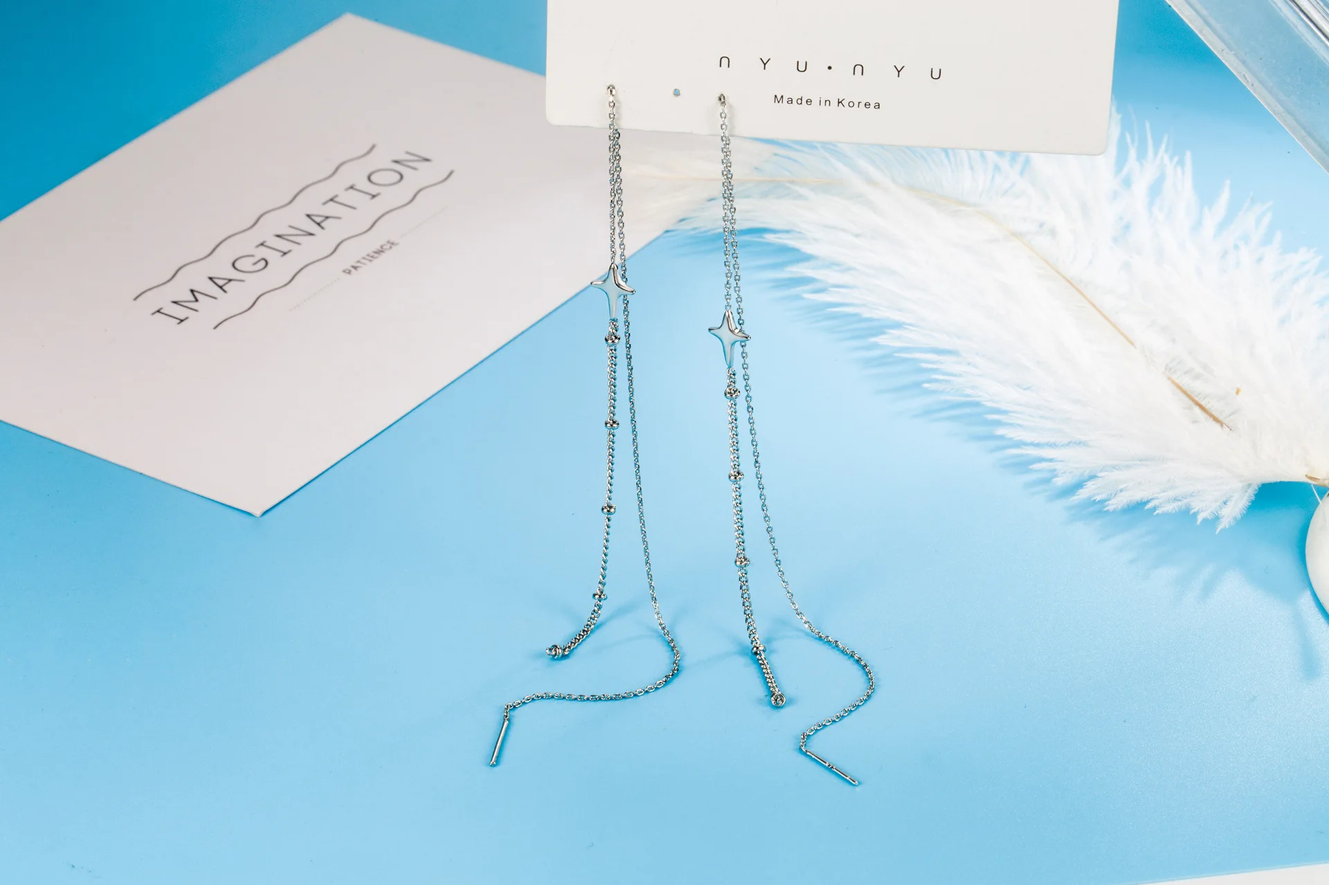 S925 SilverNew 2023 Ladies Genuine Sweet Long Beads Star Chain Ear Line Earring For Women Wedding Jewelry Gift For Women Girl