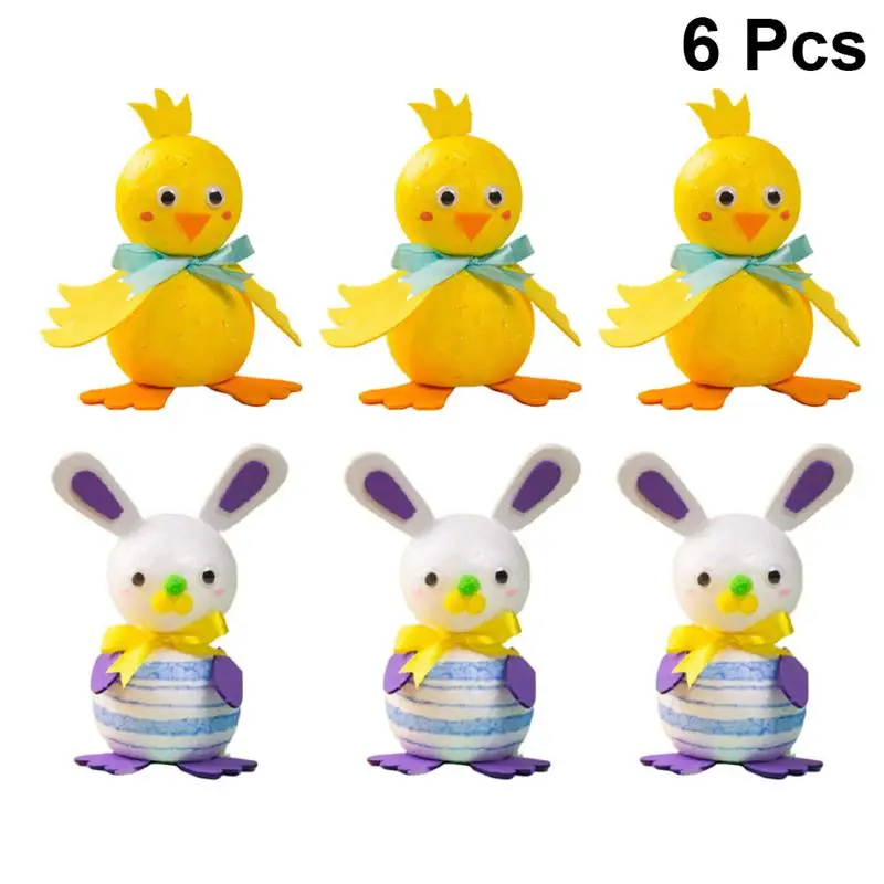 

6PCS Easter DIY Material Kit Creative Handmade Cartoon DIY Animal Materials for Kids Kindergarten ry (Chick, Rabbit)