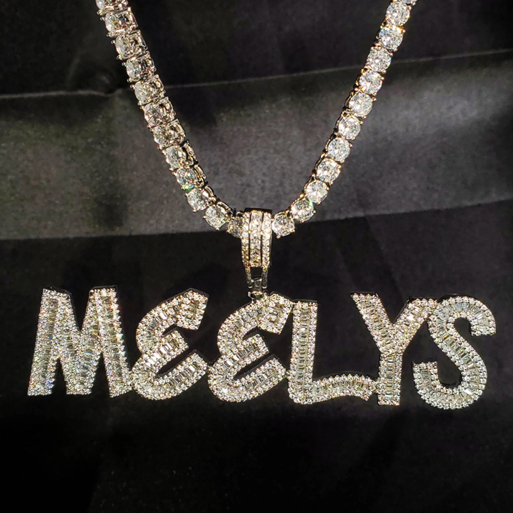 Bling IcyBaguette Cubic Zircon Diamond Letters Chain Customized Name Necklace Personalised Necklace Sparkling Prom Party Jewelry