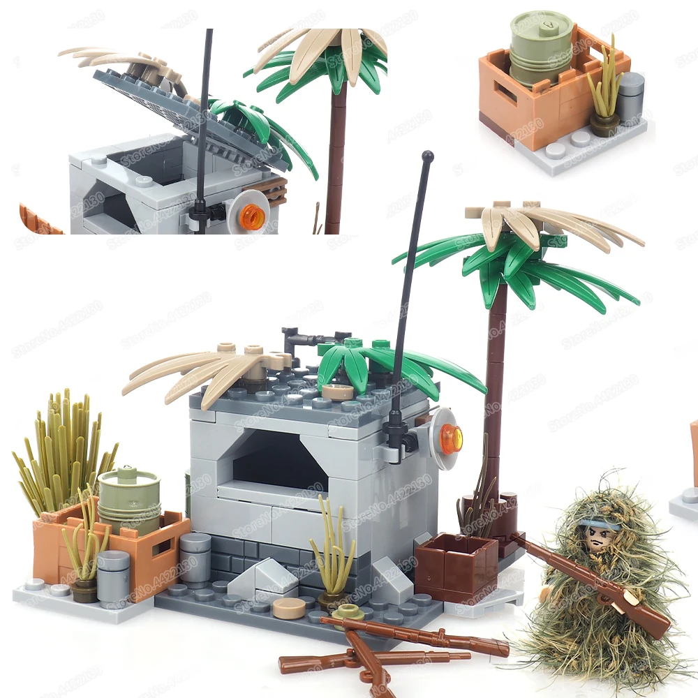 

Military Position Bunker Building Block Assemble WW2 Figures Base Guard Castle Weapons Tower Model Child Christmas Gift Boy Toys