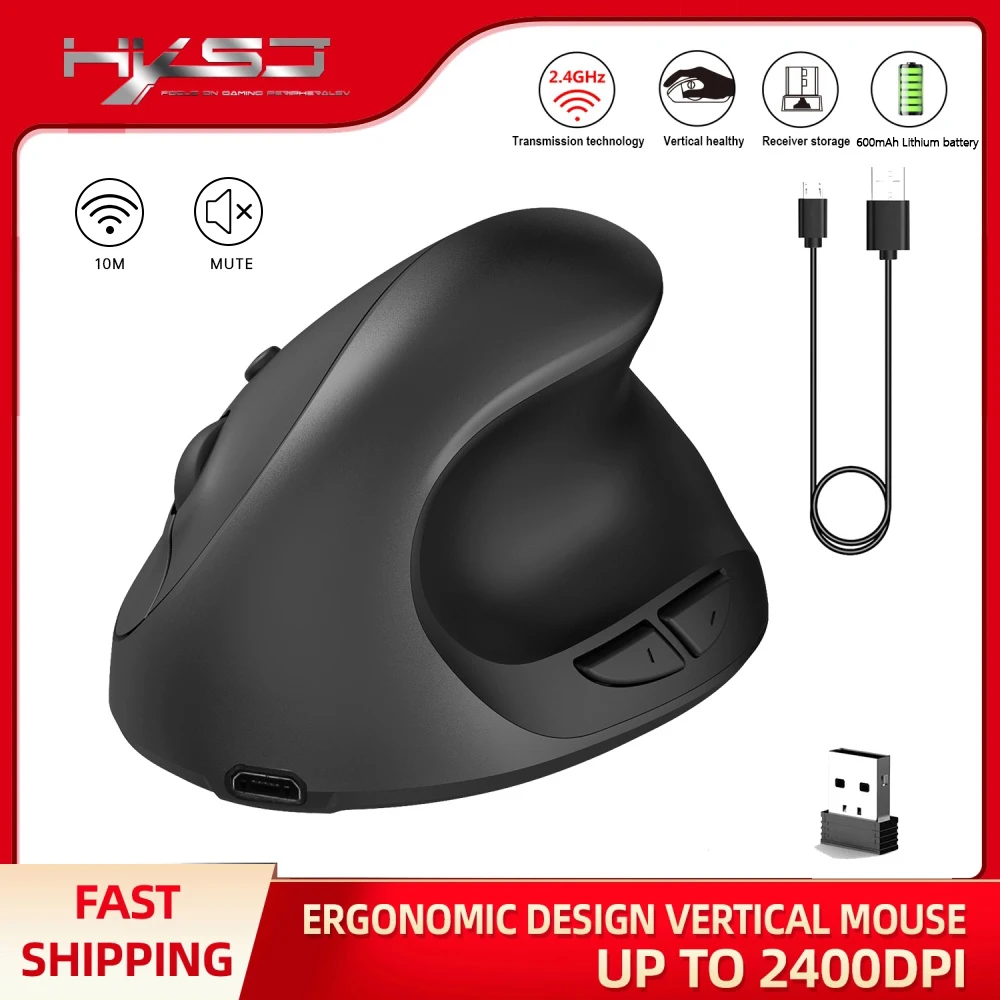 

Rechargeable 2.4G Wireless Mouse Ergonomic 6D Vertical Design 600mAh ABS 6 Button 2400DPI Adjustable For Macbook PC Gamer