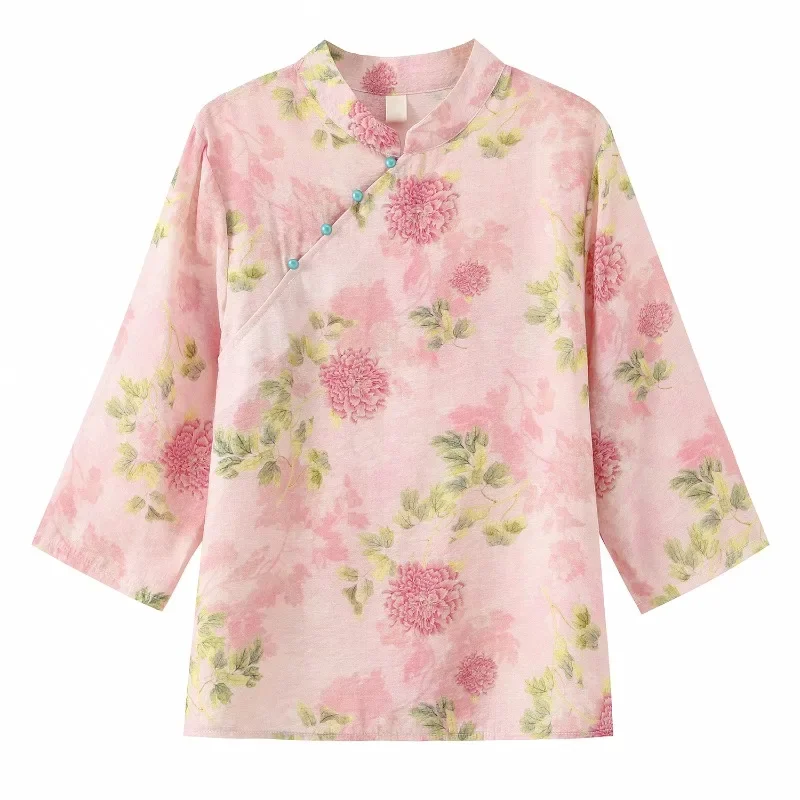 Женские хлопковые блузки в китайском стиле из конопли летние женские рубашки