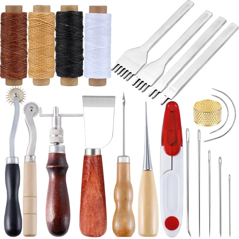 

23pcs/Set Professional Leather Craft Tools Kit Hand Sewing Stitching Punch Carving Work Saddle Set Accessories DIY Tool Set