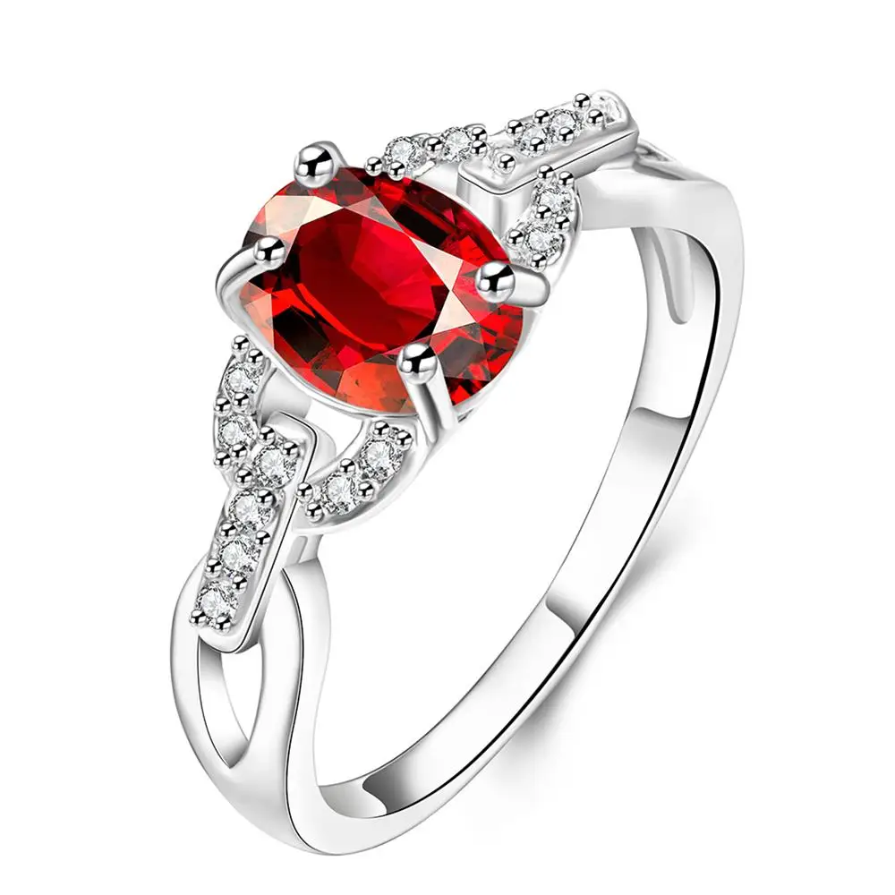 

Silver-plated Ring Set with Red Oval Zircon Delicate Ladies R009-A-8