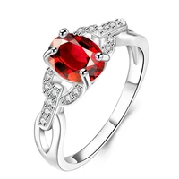 silver plated ring set with red oval zircon delicate ladies r009 a 8
