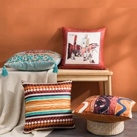 boho print fringed cushion cover orange red abstract pillow case 4545cm home decor decorative pillows for bed