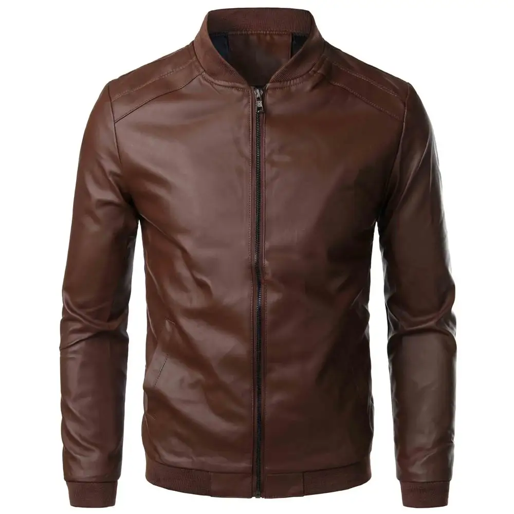 

Men's 2023 New Leather Jacket Regular Standing Neck with Texture Zipper Advanced Business Casual Detail Design