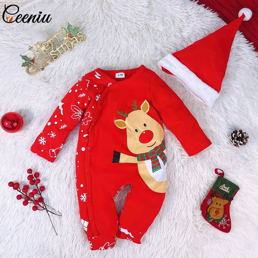 

Ceeniu 0-18M Baby Christmas Costume Cartoon Deer Christmas Bodysuit For Newborns My First New Year Christmas Romper Jumpsuit