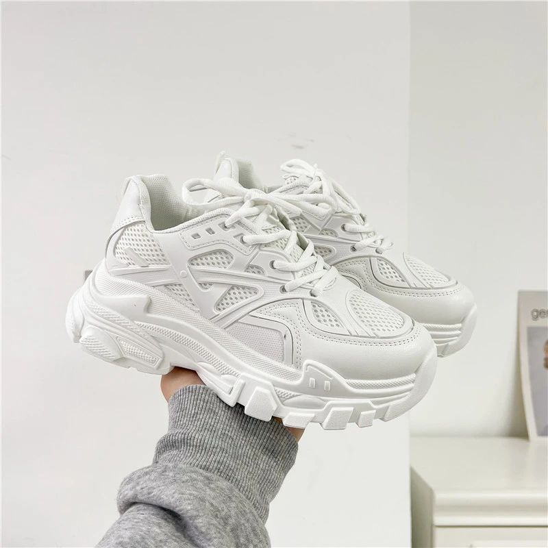 New Black Dad Chunky Sneakers Casual Vulcanized Shoes Woman High Platform Sneakers Lace Up White Sneakers Women 2023