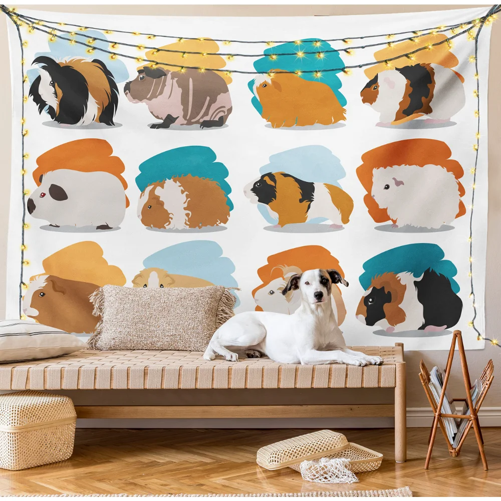 

Guinea Pig Tapestry Cartoon Hamster Tapestries Kawaii Pet Animal Wall Blanket Cloth Living Room Bedroom Dorm Decor Wall Hanging