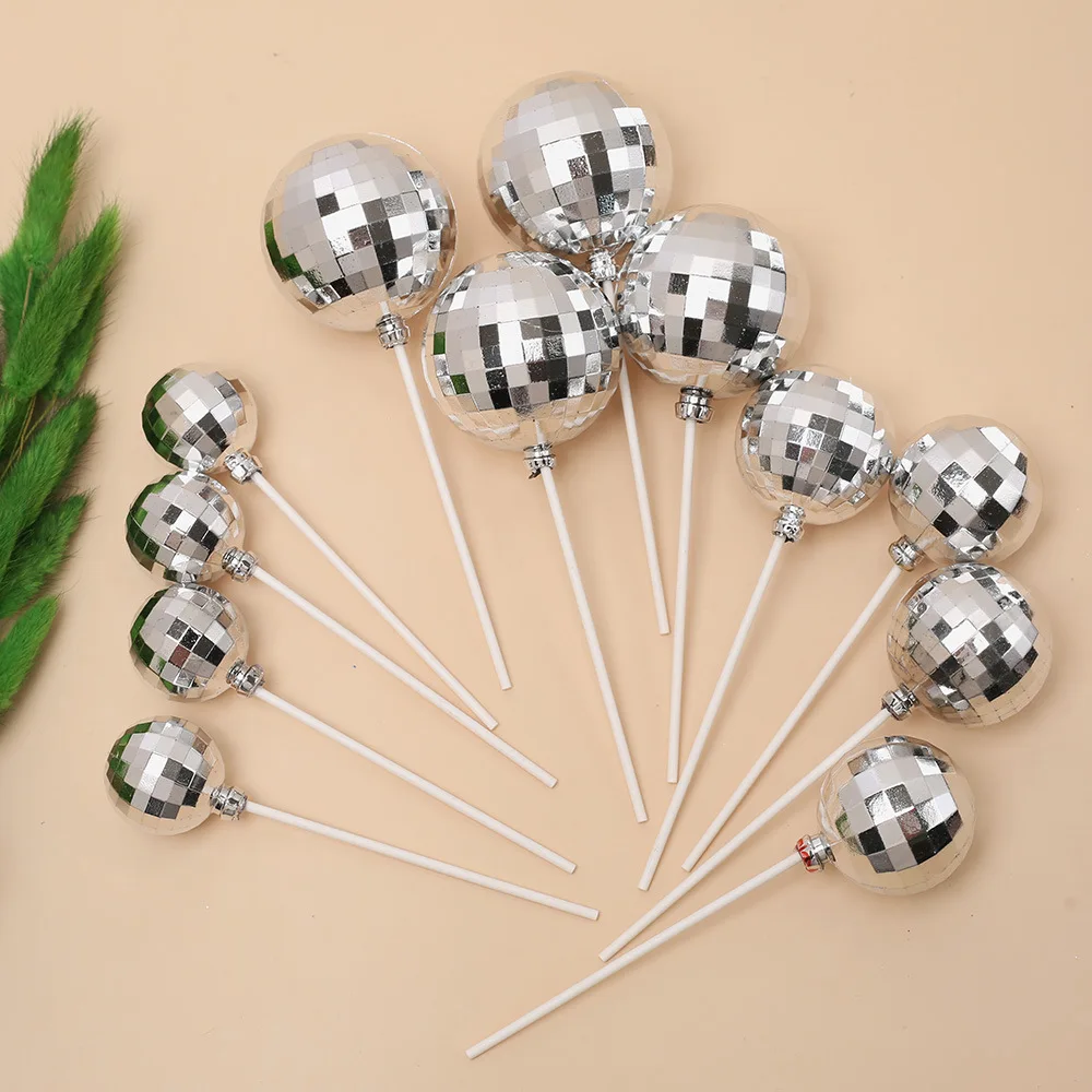 Серебряные диско-шары для торта, набор из 12 штук