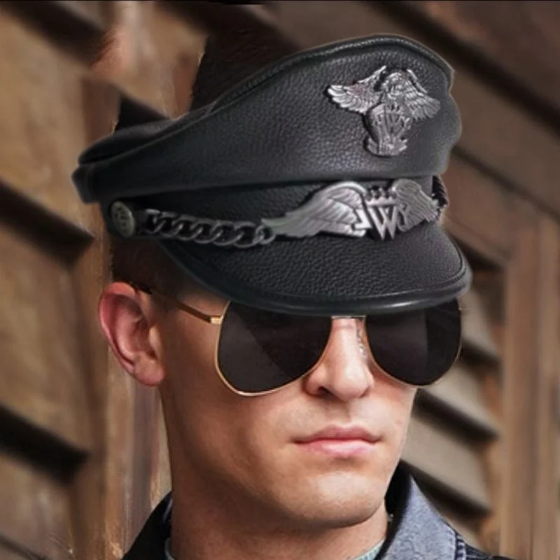 General LUXURY Heavy Machine Knight Hat Men Male German Captain Moto Young Military Cap Korean White Navy Gorras Hombre