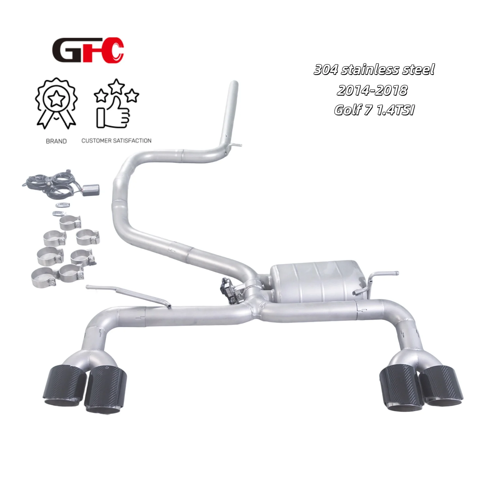 Фото Высокопроизводительная выхлопная система GFC catback SUS304, с 4 наконечниками глушителя клапана, подходит для Golf 7 1.4TSI 2014-2018 гг. №1