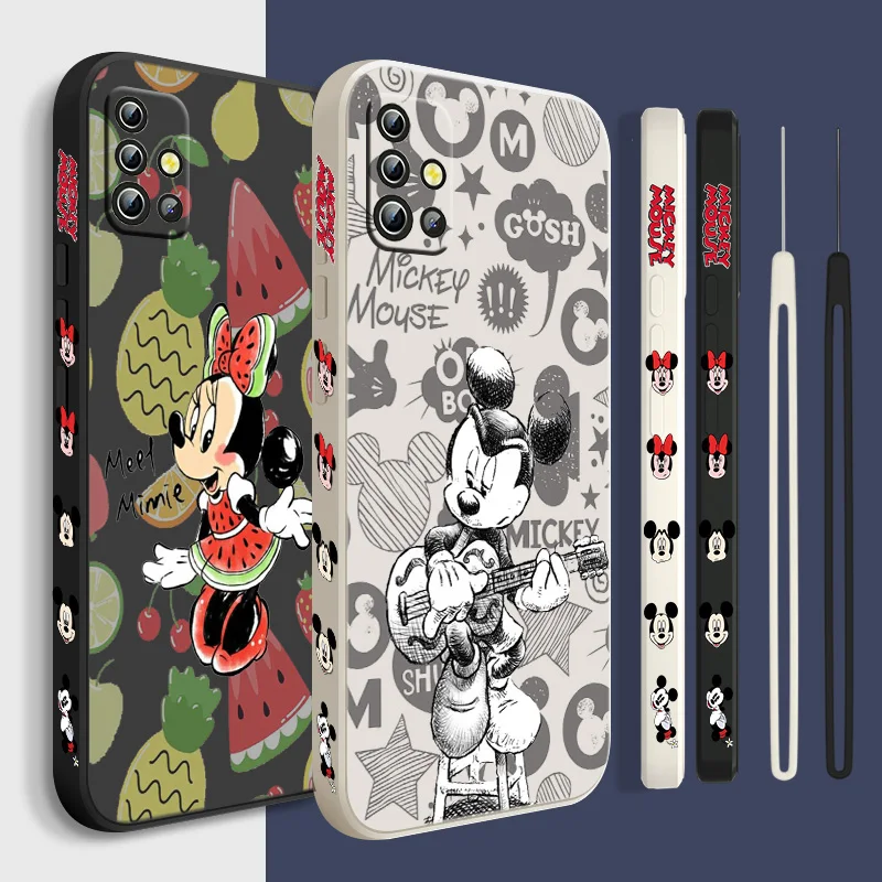 

Disney Mickey Mouse Cute Phone Case For Samsung A01 A02 A03 A7 A10 A10S A11 A12 A13 A20 A21S A22 CORE 4G 5G Liquid Left Rope