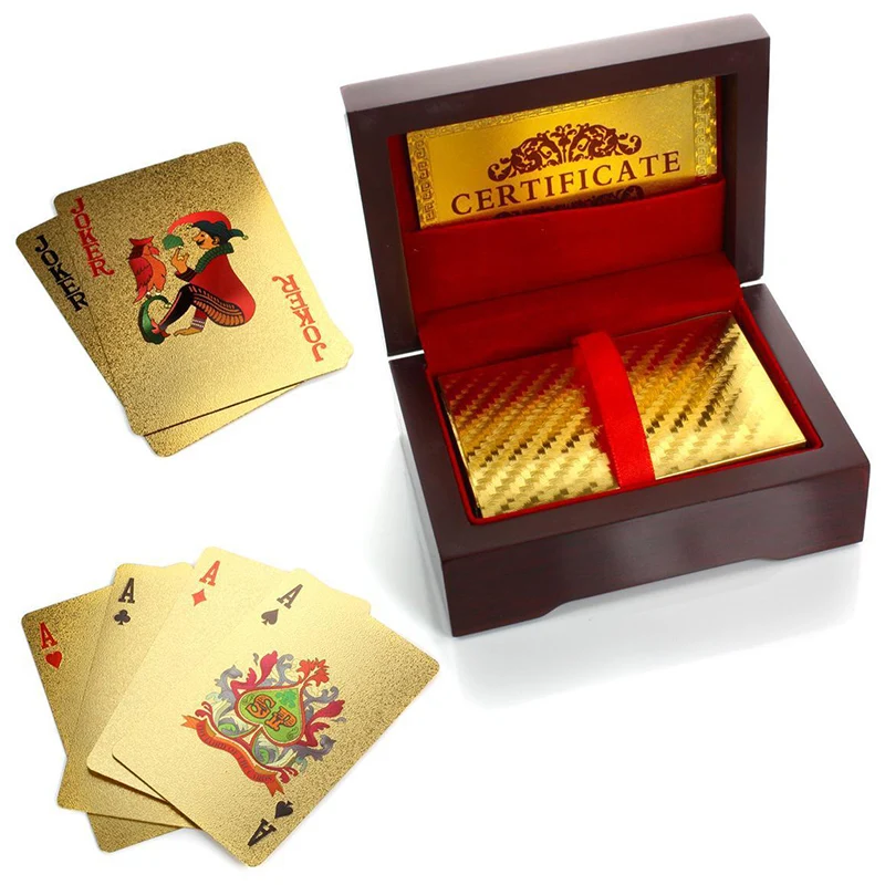 

New Luxury 24K Gold Plated Foil Playing Cards Poker Deck with Red Box Set Gift