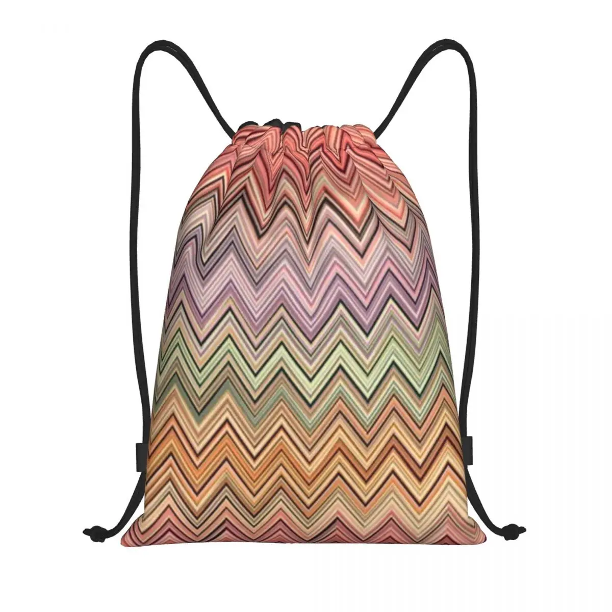 

Boho Vintage Contemporary Zig Zag Drawstring Backpack Women Men Sport Gym Sackpack Portable Multicolor Modern Training Bag Sack