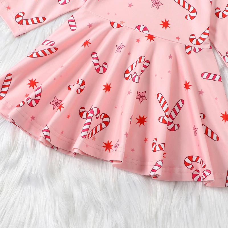 

Toddler Baby Girl Christmas Outfit Candy Cane Dress Long Sleeve Tunic A-line Dresses Christmas Dress