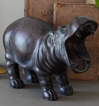 

American style retro vintage rhinoceros hippo ornaments high-end resin home furnishing features STATUE DECORATION