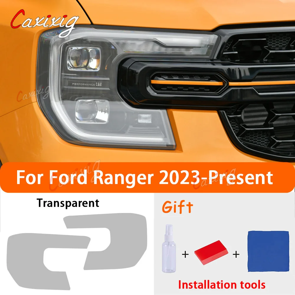 

2 шт. Защитная пленка для автомобильных фар прозрачная дымчато-черная наклейка из ТПУ для Ford Ranger 2023 2024 T9 Wildtrack Raptor аксессуары